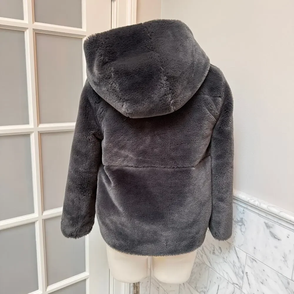 Zara Kids Girls Faux Fur Coat Hooded Gray Cozy Furry Warm Girls 11-12